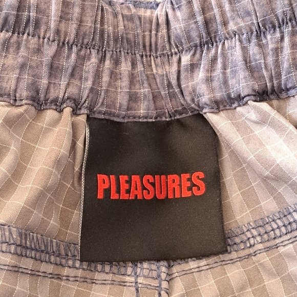 Pleasures Mens Shorts Blue Oval Tactical Cargo Shorts Check Pattern Size Medium - Picture 6 of 15